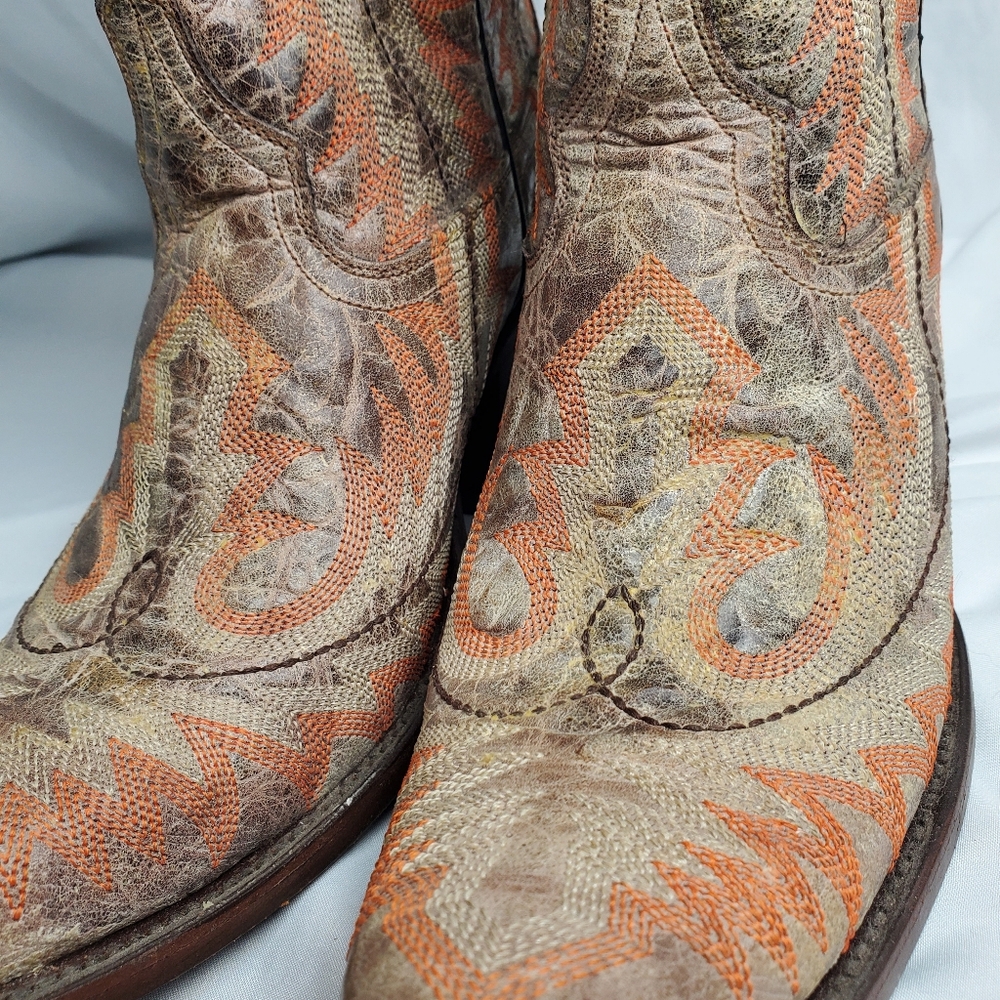 Corral Western Cowboy Boots with Orange and Brown Pattern Size 7 - Picture 9 of 10